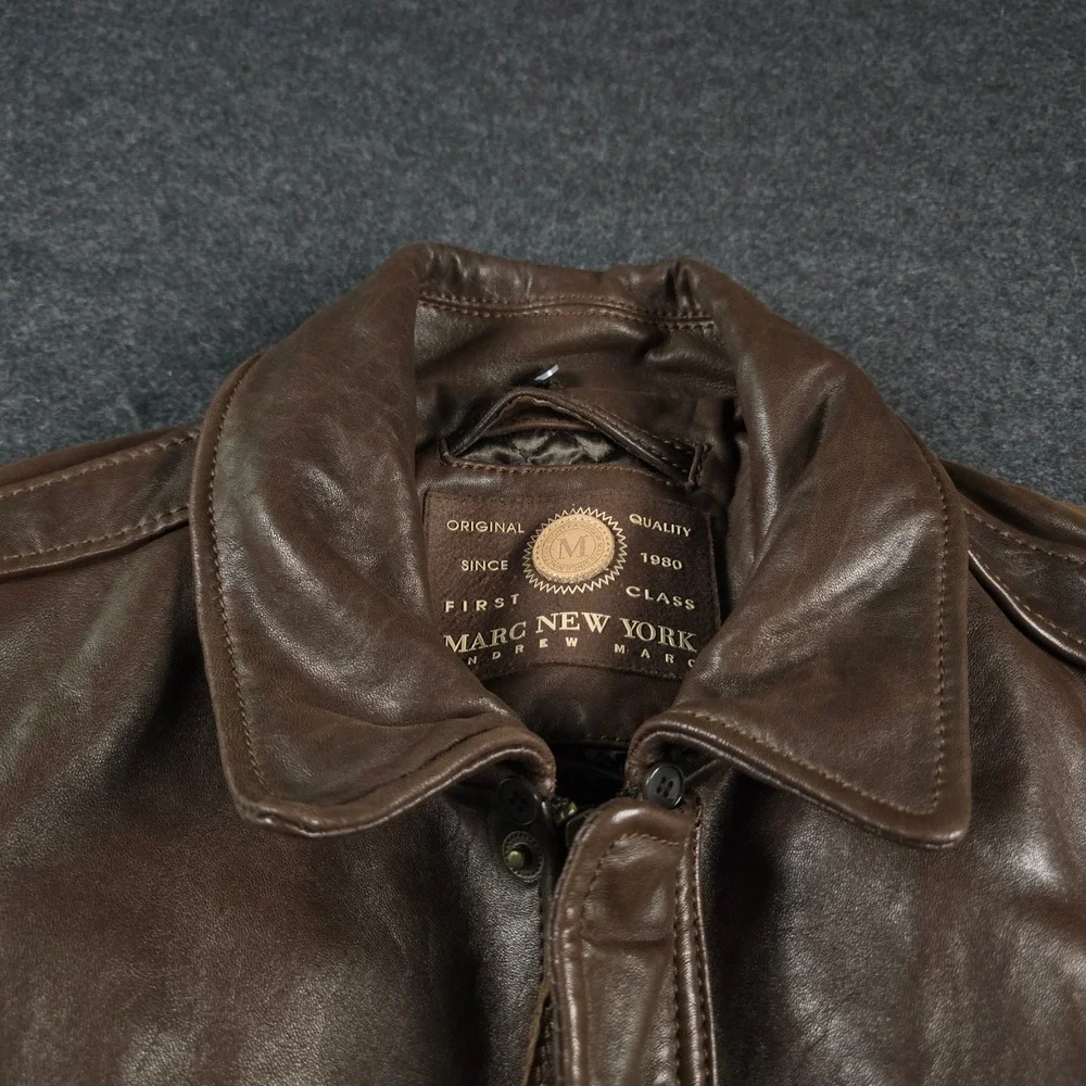 Vtg Andrew Marc New York Mens Brown Leather Jacket Quilted Lining Elbow Pads XL